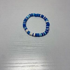 Handmade Blue and White Clay Bead Bracelet